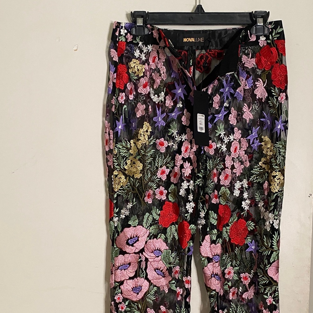 Fashion Nova Floral Embroidered Boot Cut Pants - Multicolor